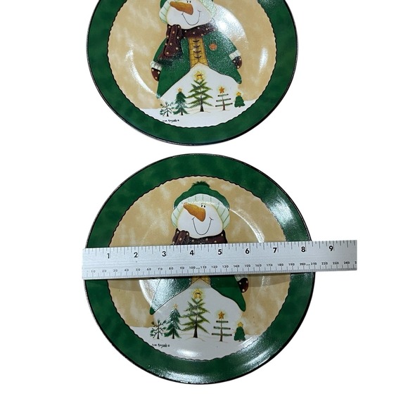 LRI Holiday Ceramic Plate Set Of 4 Snowman Lisa Kennedy Holiday Winter Christmas - Picture 5 of 7